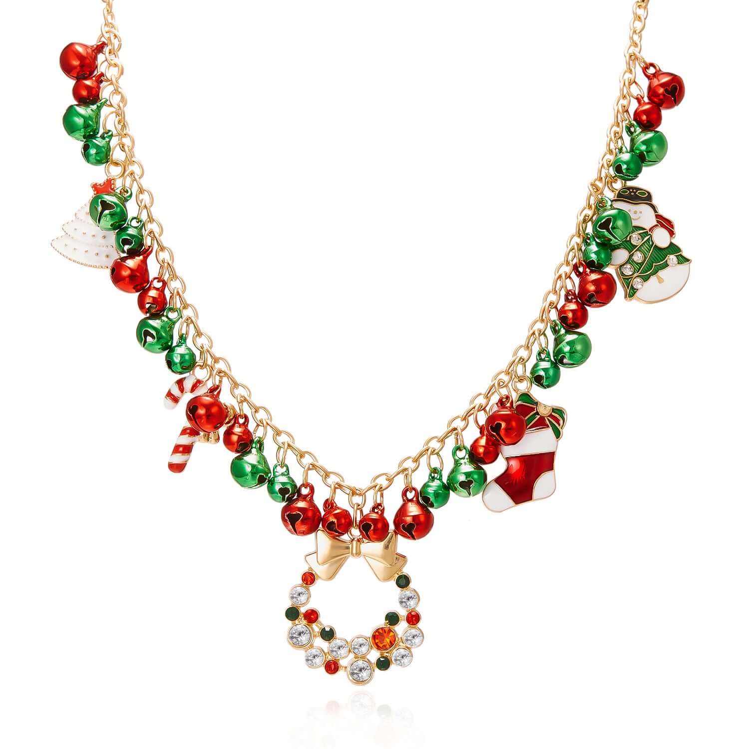 Festive Santa Christmas Jingle Bell Pendant Necklace - Red & Green Holiday Jewelry Gift for Women | Perfect for Xmas Parties, Gift Exchanges & Holiday Decorations