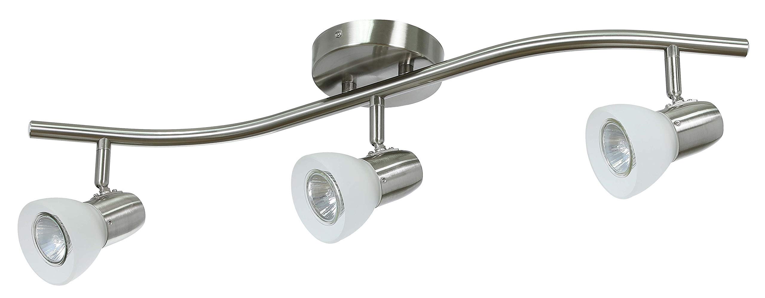 XiNBEi Modern S-Shaped Track Lighting Kit - 3 Light Kitchen Ceiling Fixture, Brushed Nickel Finish, Adjustable Spotlights for Home & Restaurant Use (Model XB-TR1223-3-BN) | Perfect for Kitchen Islands, Dining Areas & Retail Spaces