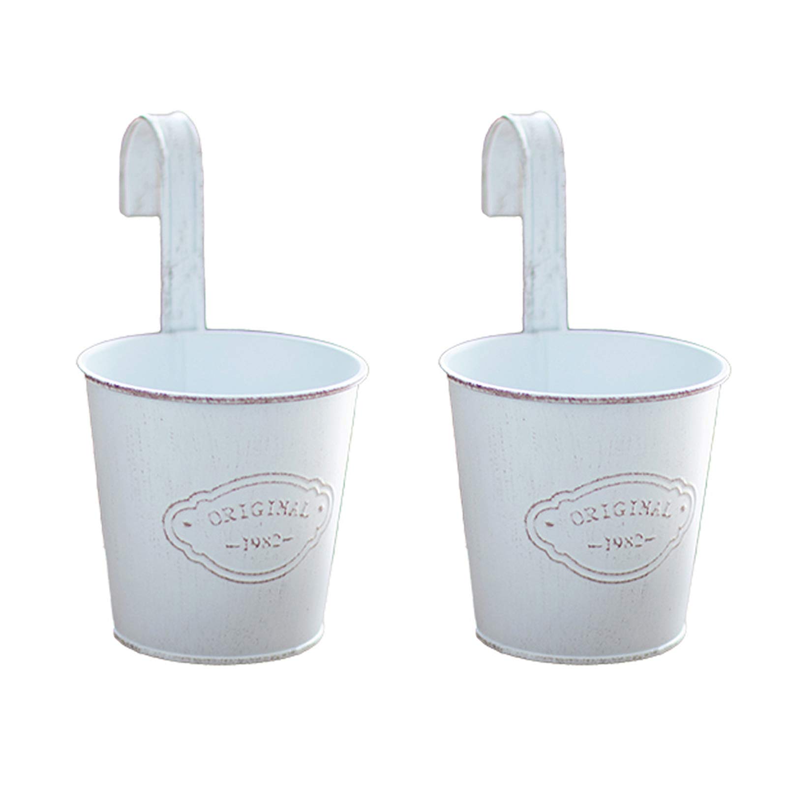 8Pcs Hanging Flower Pots with Detachable Hooks - Metal Bucket Planters for Balcony, Railing, Fence & Wall Decor - White Garden Planters for Indoor/Outdoor Home Decoration (Perfect for Patio, Porch & Vertical Gardening)