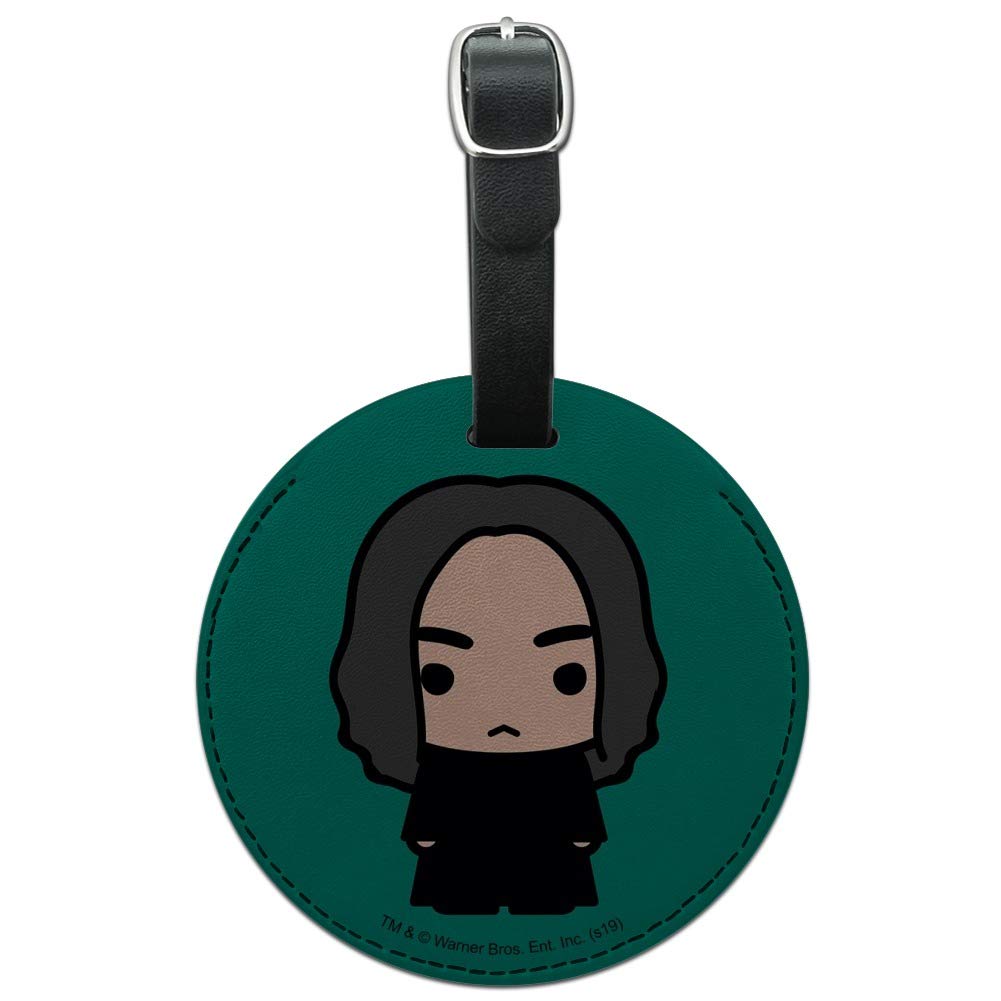 Harry Potter Snape Cute Chibi Character Round Leather Luggage Tag - Travel ID Card Holder for Suitcases, Backpacks & Bags - Perfect for Harry Potter Fans & Travel Accessories