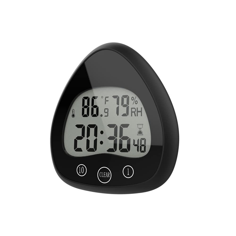 Lancoon Digital Wall Clock - Waterproof, Fog-Proof, Dust-Proof Bathroom & Kitchen Timer with Temperature & Humidity Sensor - Silent Operation with Suction Cup Hook (Black) - Perfect for Shower, Sauna, Pool Area & Humid Environments