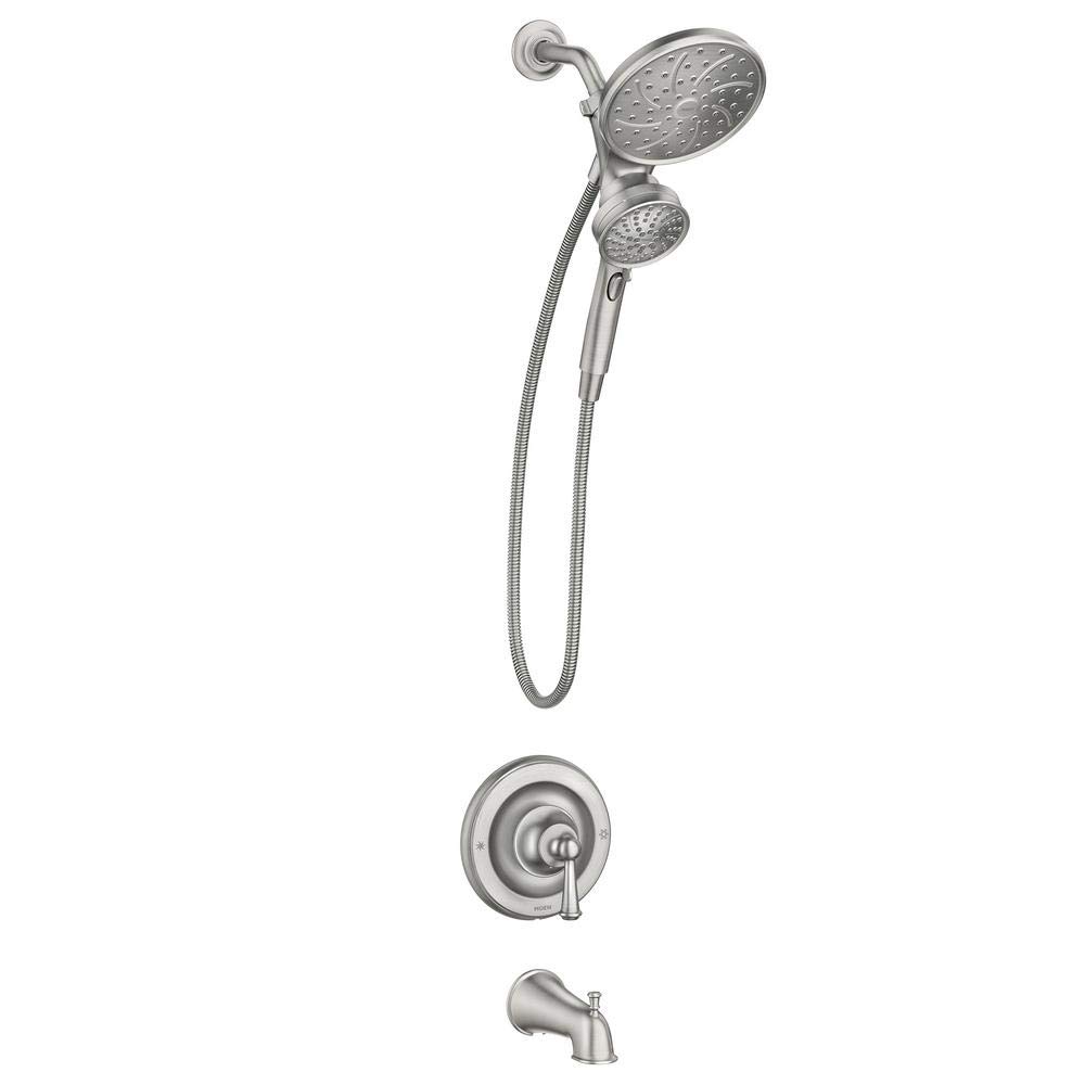 Moen 82611SRN Brecklyn Posi-Temp Tub and Shower Faucet with Magnetix 2-in-1 Rainshower and Handheld Showerhead - Perfect for Bathroom Renovation and Spa-Like Shower Experience