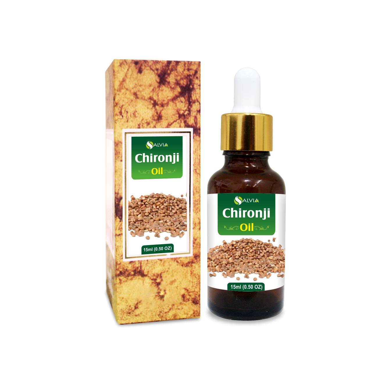 100% Pure Organic Salvia Chironji (Buchanania Lanzan) Carrier Oil - Undiluted Natural Oil for Skin & Hair Care - Reduces Wrinkles, Soothes Skin, Clears Nasal Congestion - 15ml with Dropper - Perfect for Aromatherapy, Massage & DIY Beauty Products