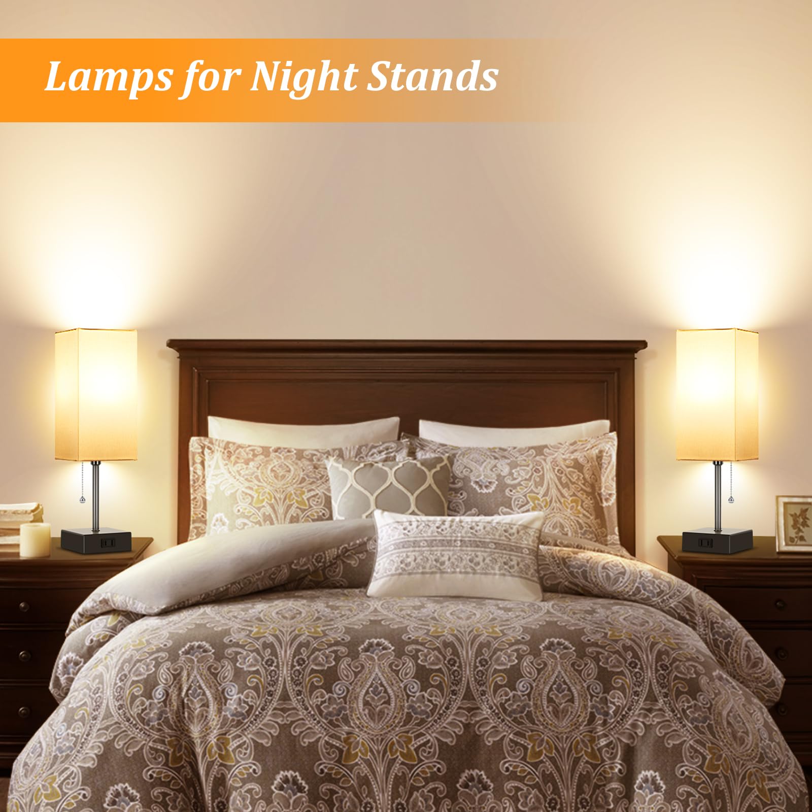Dott Arts Modern Table Lamp Set of 2 with AC Outlets - Adjustable 2700K-5000K Night Light, Minimalist Bedside Lamps for Bedroom, Living Room, Office & Kids Room (Includes LED Bulbs) - Perfect for Reading, Working & Creating Cozy Atmosphere