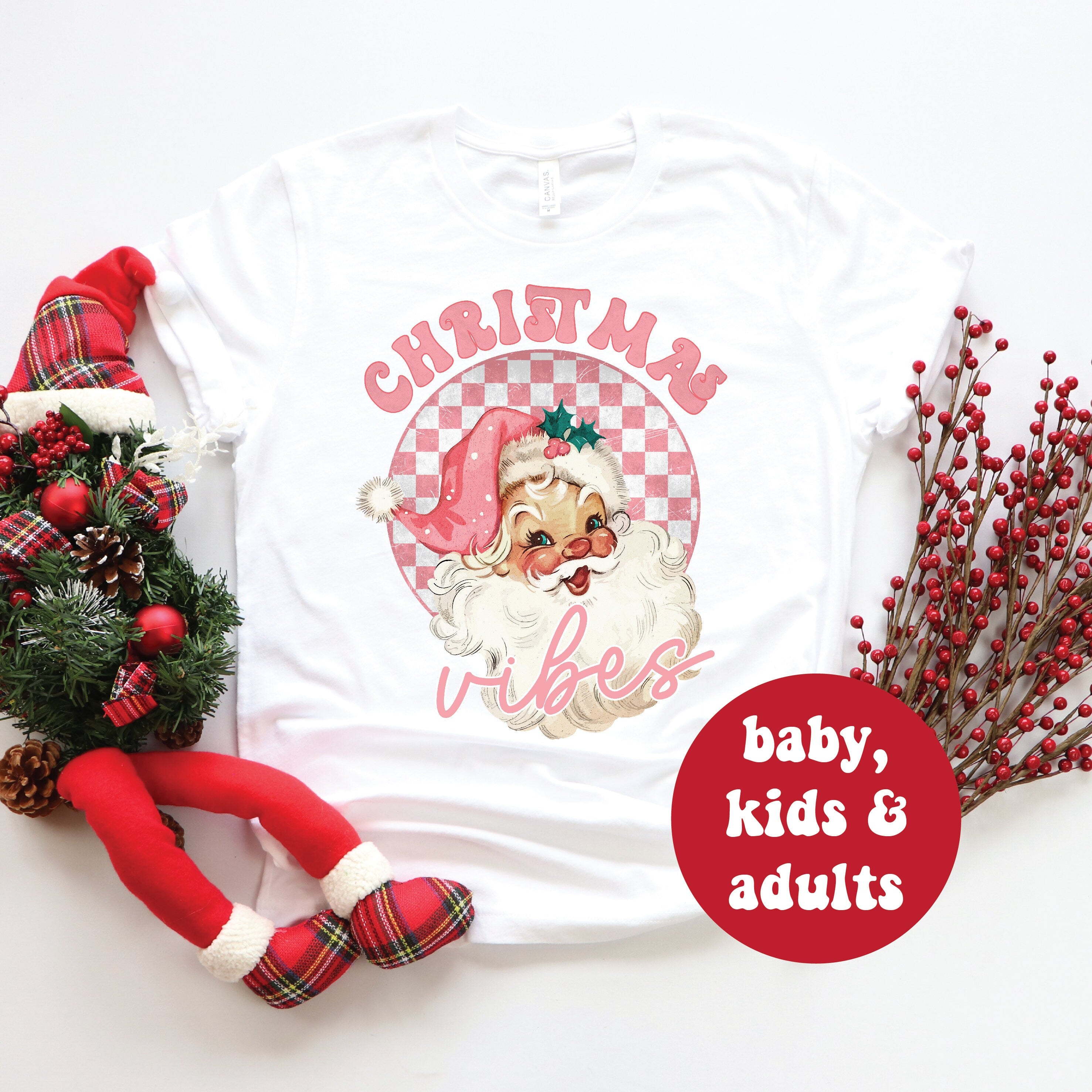 Christmas Vibes Pink T-Shirt - Festive Holiday Apparel for Parties & Gifts | Multiple Colors Available