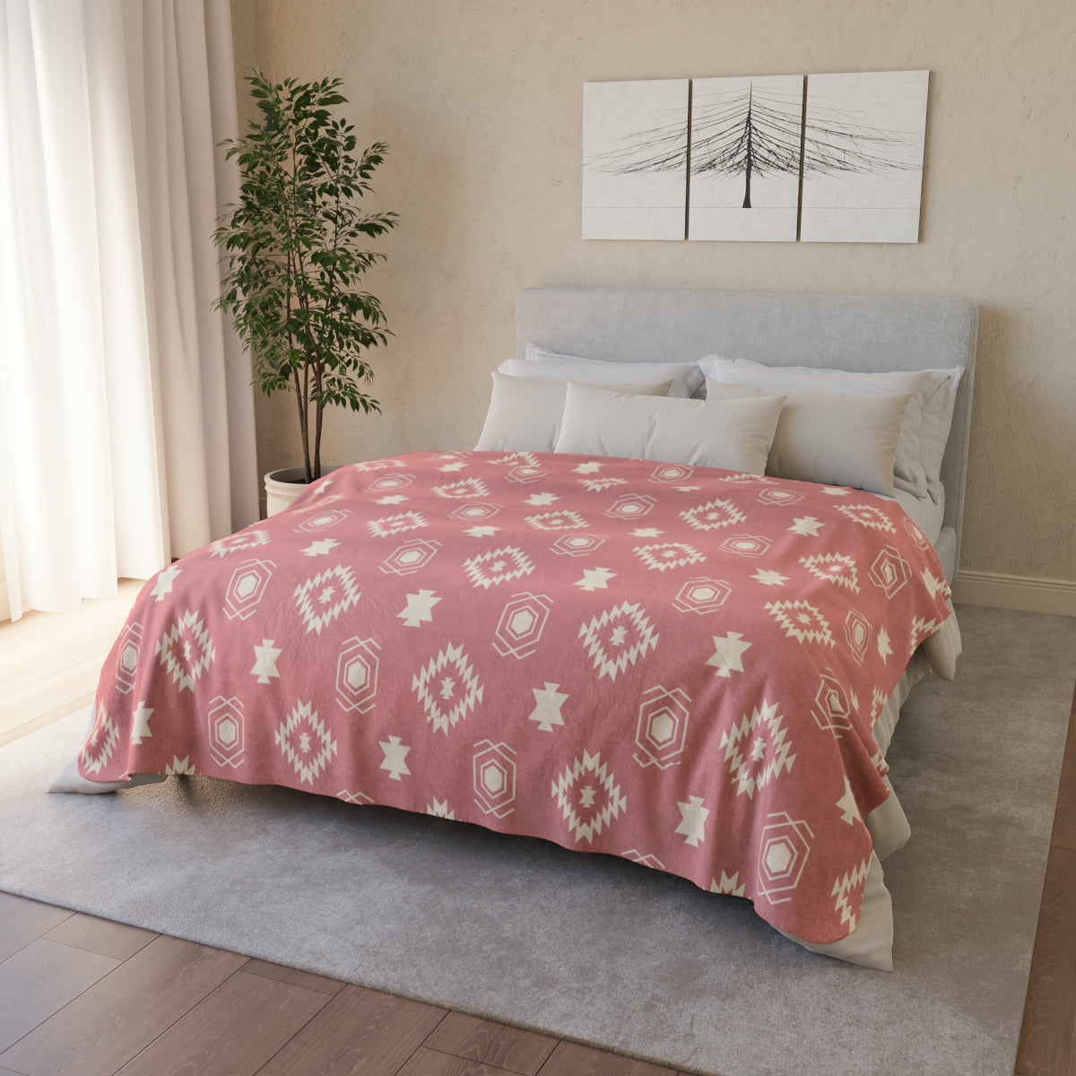 Cozy Sherpa Fleece Blanket - Southwestern Pink Sedona Design, Soft Polyester Throw for Couch, Bed & Sofa - Perfect Gift for Christmas, Birthday & Home Decor