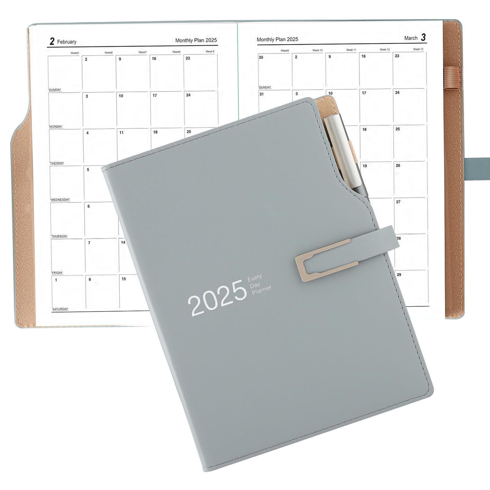 2025 Academic Planner - A5 Day-to-Page Diary with Calendar Stickers, Pen Holder & Premium Thicker Paper (14x21.5cm, Blue) - Perfect for Students, Professionals & Daily Organization