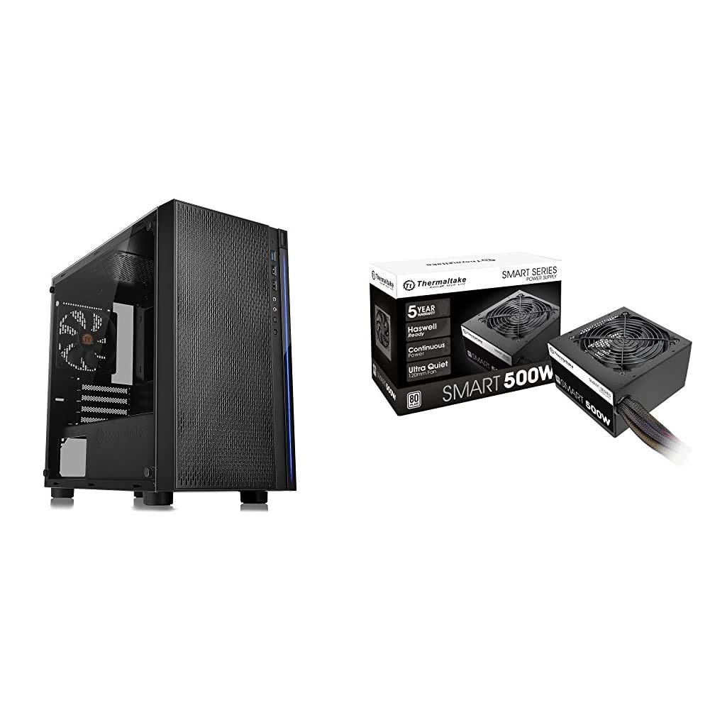 Thermaltake Versa H18 Micro ATX Gaming PC Case with Tempered Glass & Smart 500W 80+ White PSU - Compact Black SPCC Chassis for High-Performance Gaming Rigs, Streaming, and Home Office Setups
