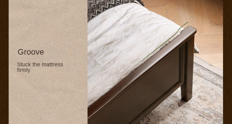 Solid Poplar Wood Bed - Modern American Retro High Back Bed Frame for Bedroom, Guest Room & Master Suite
