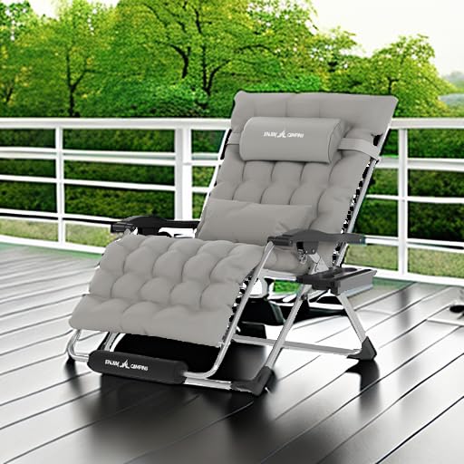 **UDPATIO Oversized Zero Gravity Chair 29In XL - Heavy Duty 500LB Capacity Patio Lounge Chair with Removable Cushion, Cup Holder & Footrest - Foldable Recliner for Backyard, Poolside & Camping - Grey**