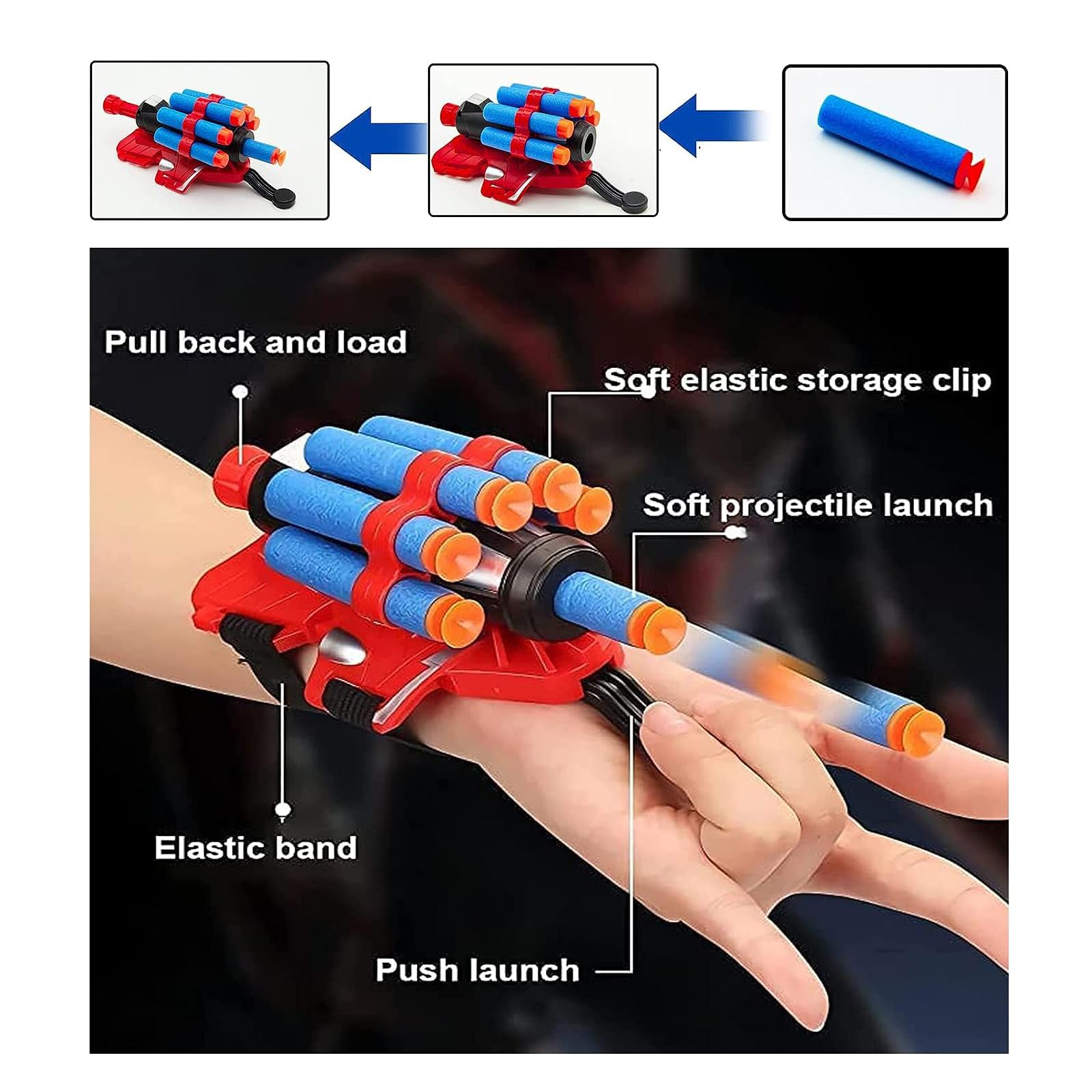 PTBWS Set of 2 Spiderman Web Shooter Gloves - Spiderman Cosplay Accessories, Hero Wrist Launcher Toys for Kids - Educational Role Play Gift for Birthday & Halloween Costume (Blue)