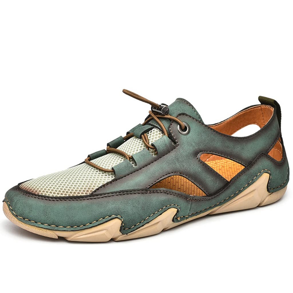 Breathable Leather Men's Summer Sandals - Mesh Casual Beach Shoes for Outdoor Walking & Travel (Green, Size 40cm) | Perfect for Beach Vacations, Poolside Lounging & Summer Adventures