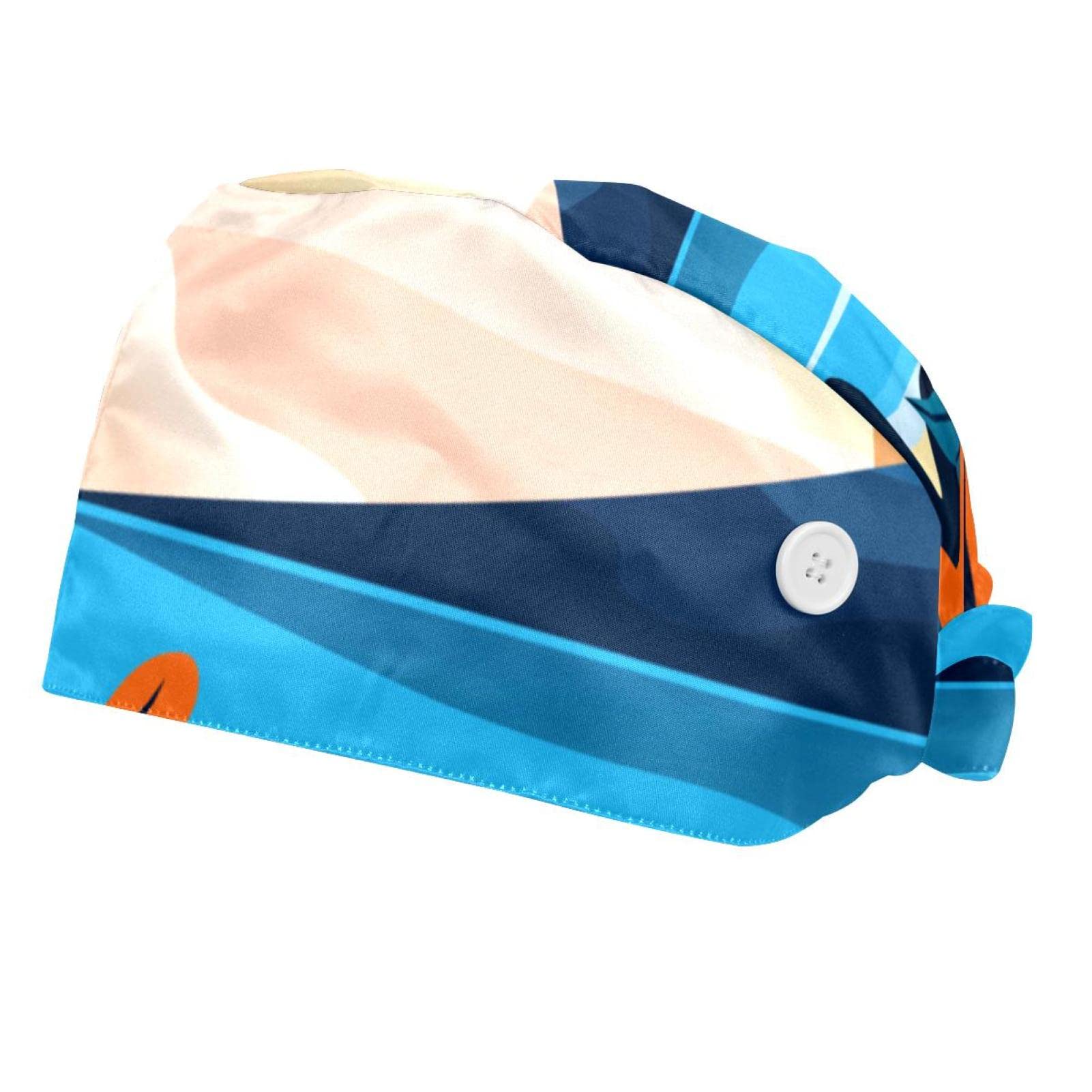 Grapes & Lemon Print Cotton Bouffant Scrub Hats with Sweatband - 2 Pack Adjustable Tie-Back Working Caps for Long Hair - Perfect for Nurses, Chefs & Medical Professionals