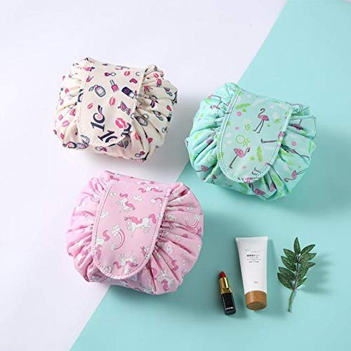 Favira Stylish Makeup Pouch for Women - Travel Cosmetic Bag & Toiletry Organizer (Green Flamingo Print) - Perfect for Vacation, Gym, and Daily Essentials Storage