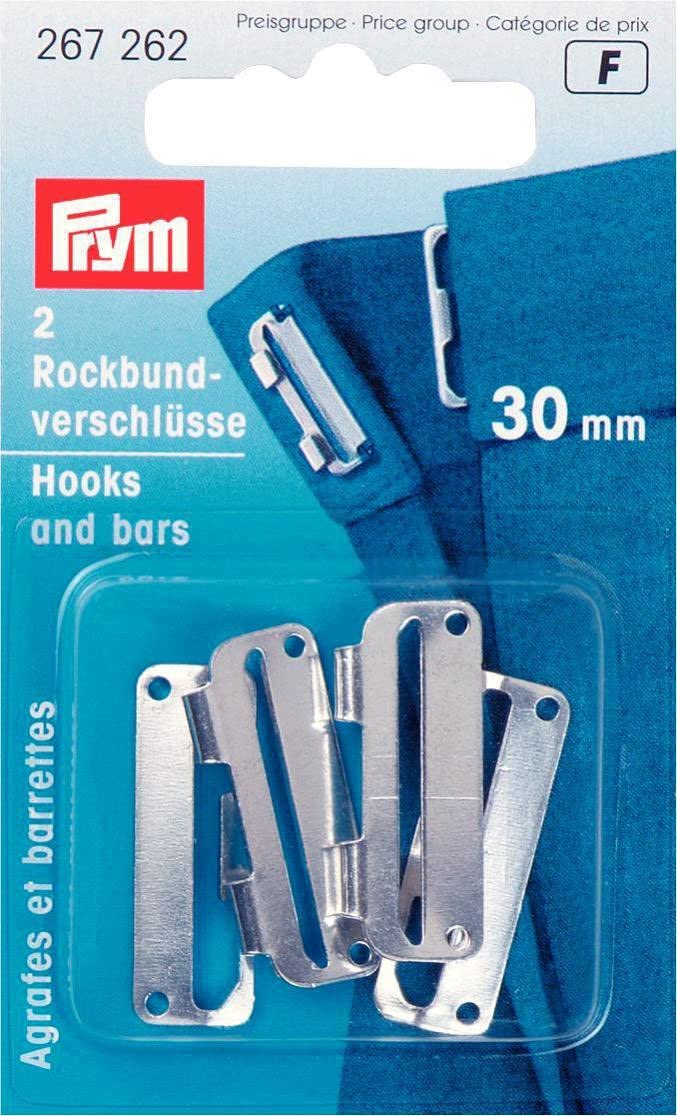 Prym 30mm Silver Skirt Hooks - 2 Pack | Durable Metal Fasteners for Dresses, Skirts & Clothing | Perfect for Sewing, Costumes & Fashion Design