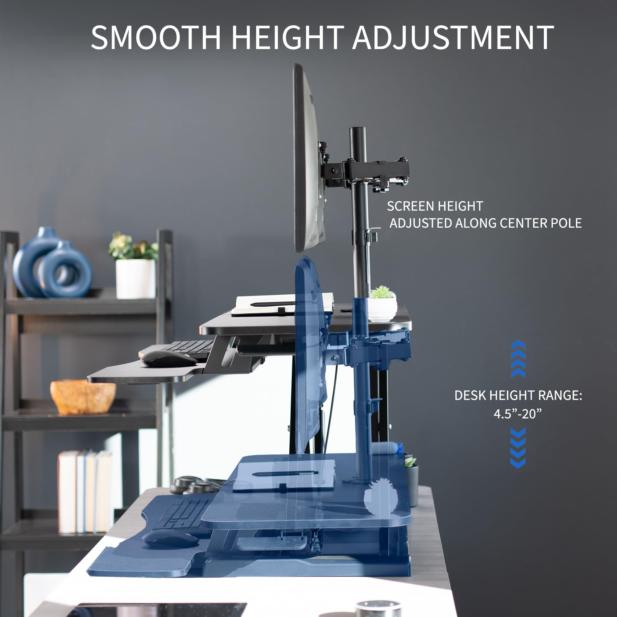 VIVO 42 Inch Height Adjustable Standing Desk Converter with Dual Monitor Stand (13-30 Inch), Sit Stand Workstation & Desk Riser - Black (DESK-V042KB-M2) - Perfect for Home Office, Gaming Setup & Ergonomic Workspaces