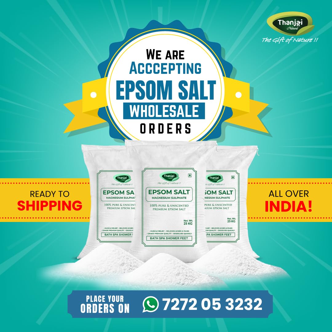 Premium 1Kg Epsom Salt (Magnesium Sulfate) - 100% Natural Muscle Relaxation & Pain Relief - Spa, Bath, Foot Soak & Gardening Uses