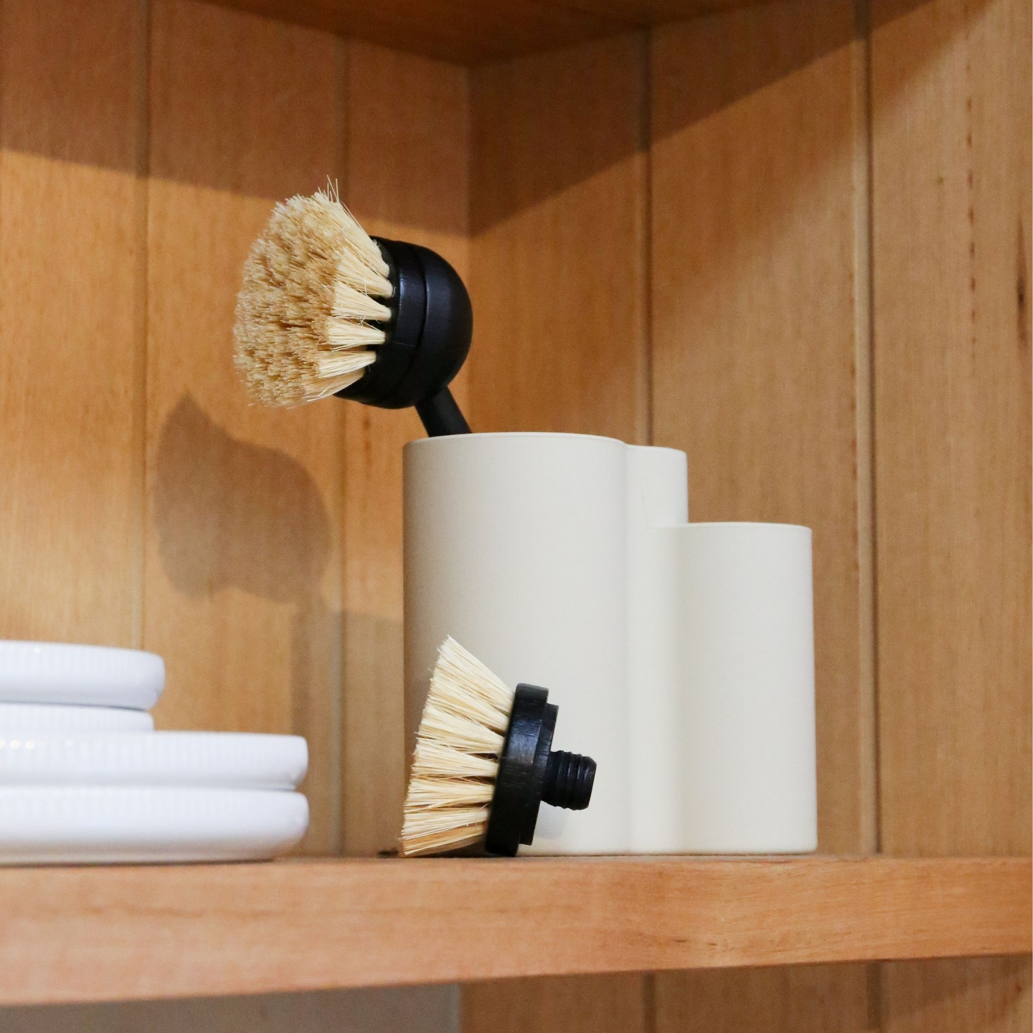 Eco-Friendly Dish Brush with Wooden Handle - Biodegradable Kitchen Cleaning Brush for Sinks, Dishes, and Pots - Sustainable Dishwashing Brush for Eco-Conscious Homes (Black)
