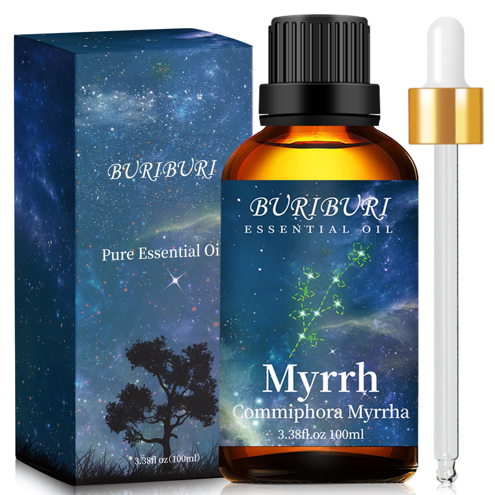 100% Pure Myrrh Essential Oil 3.38 fl oz (100ml) - Undiluted Therapeutic Grade Aromatherapy Oil for Diffuser, Massage, Candle & Soap Making | Relaxation, Skin Care & Home Fragrance