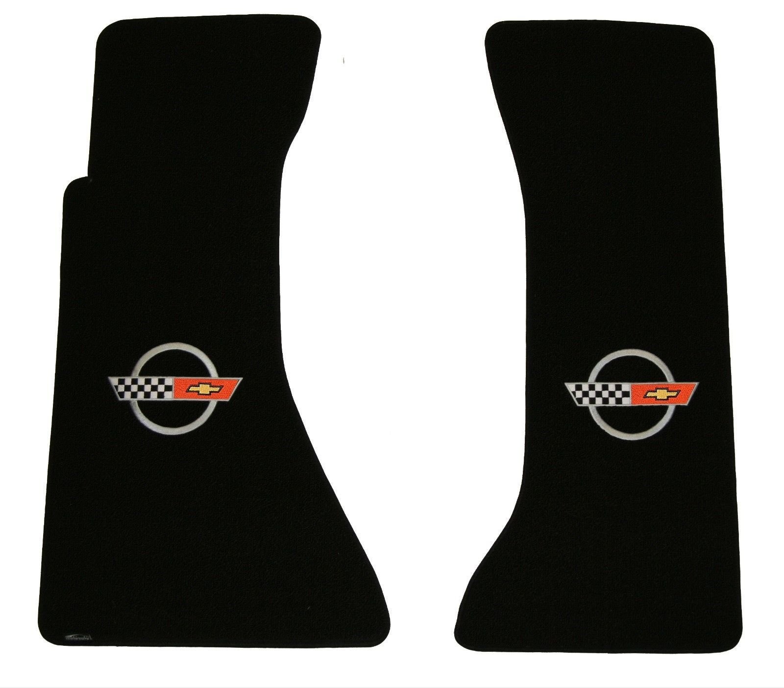 1995-1996 C4 Corvette Floor Mats - Black Loop Carpet with Silver Circle & Flags Logo - Perfect for Classic Corvette Restoration & Car Shows