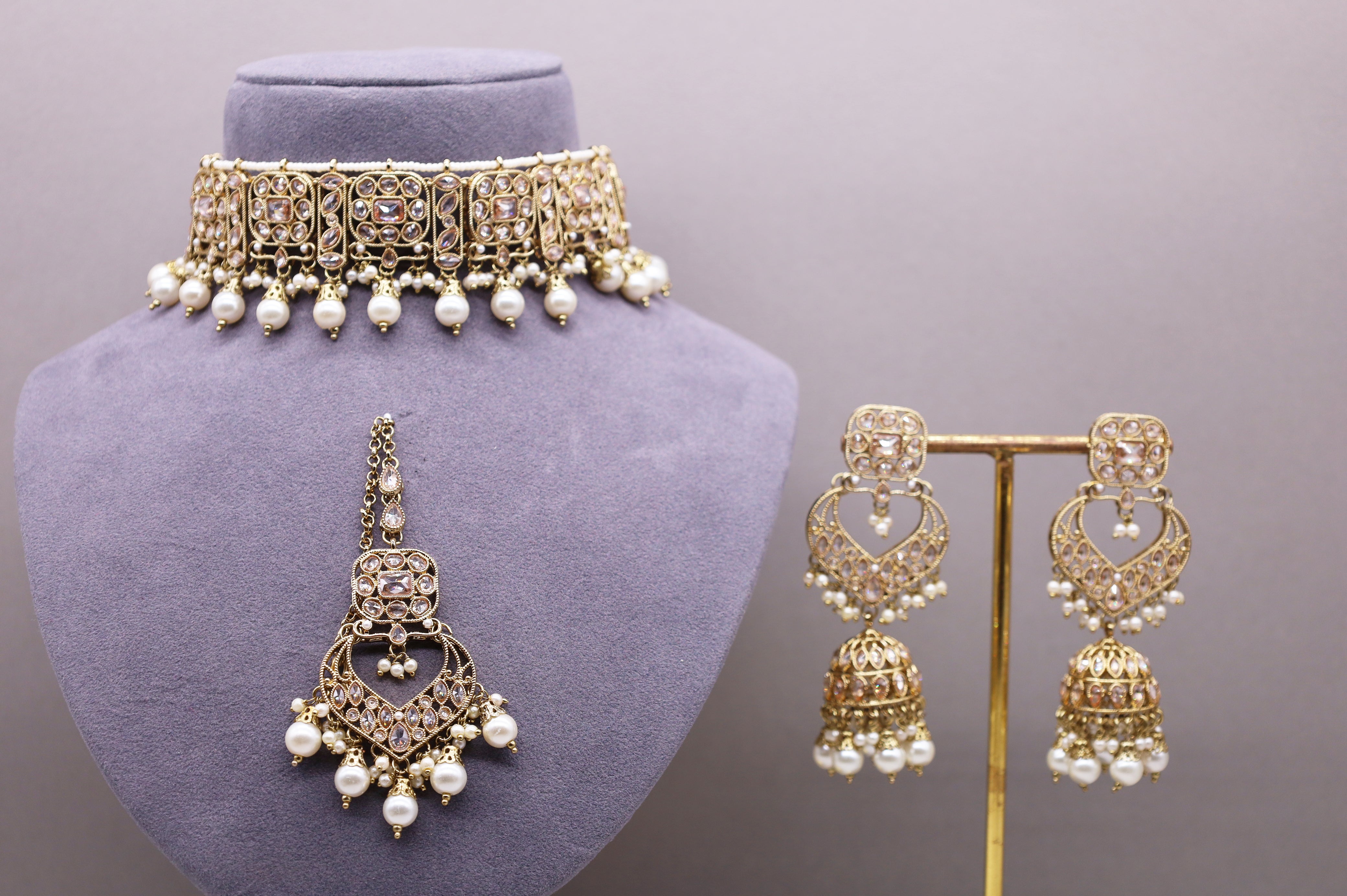 Ananya Polki Full Set Jewelry - Traditional Indian Bridal Necklace Set with Earrings for Weddings & Festive Occasions