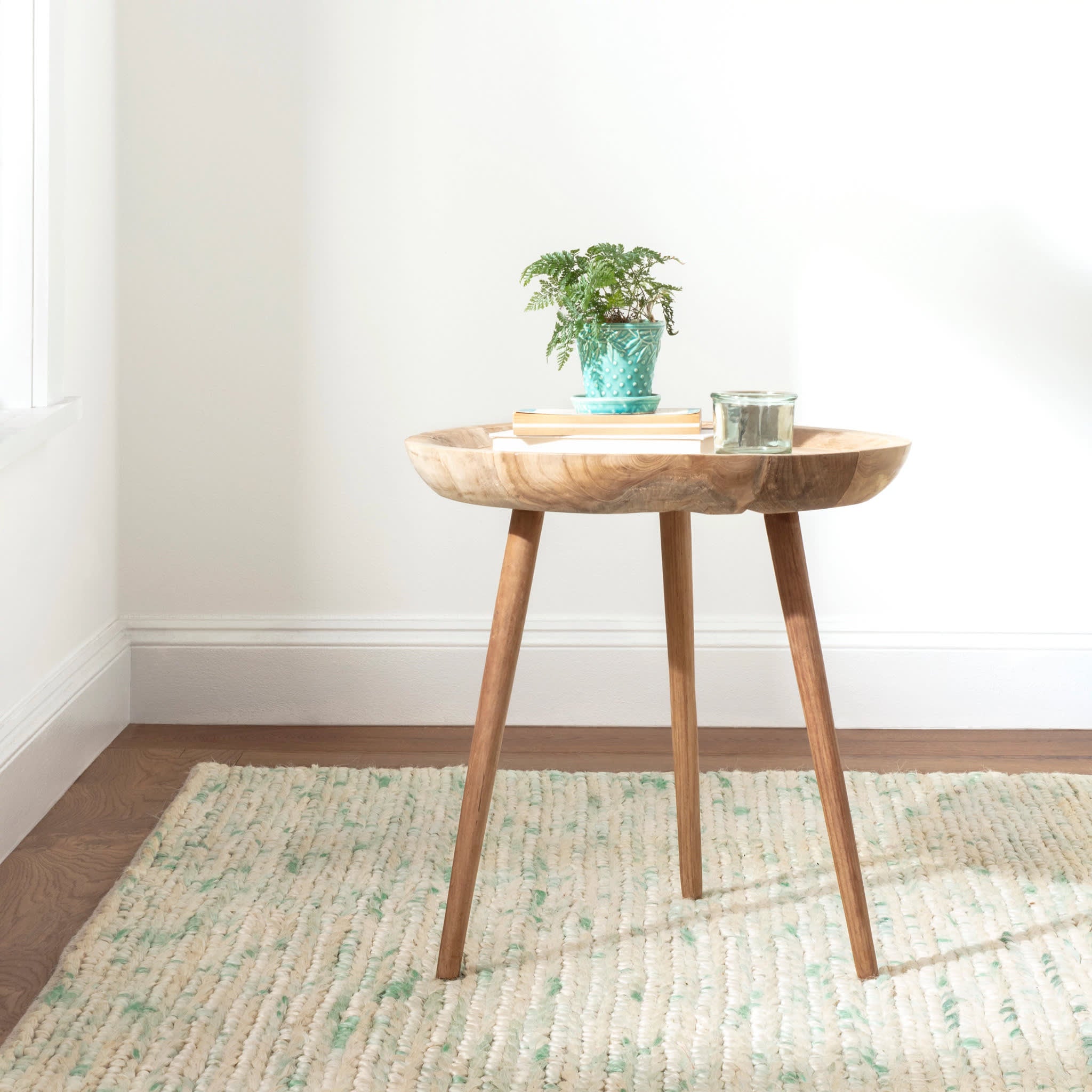 Avril Handwoven Jute Rug - Natural Fiber Floor Mat for Living Room, Bedroom & Nursery | Eco-Friendly Home Decor | Sky Blue Bohemian Style Area Rug