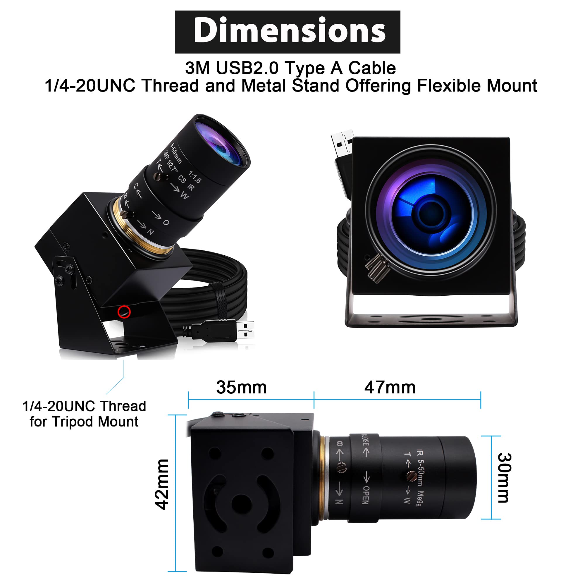 SVPRO 8MP USB Webcam with Manual Focus & 5-50mm Varifocal Lens - 10X Zoom External Camera for PC/Laptop (Plug & Play UVC) - Perfect for Video Conferencing, Live Streaming & Online Classes
