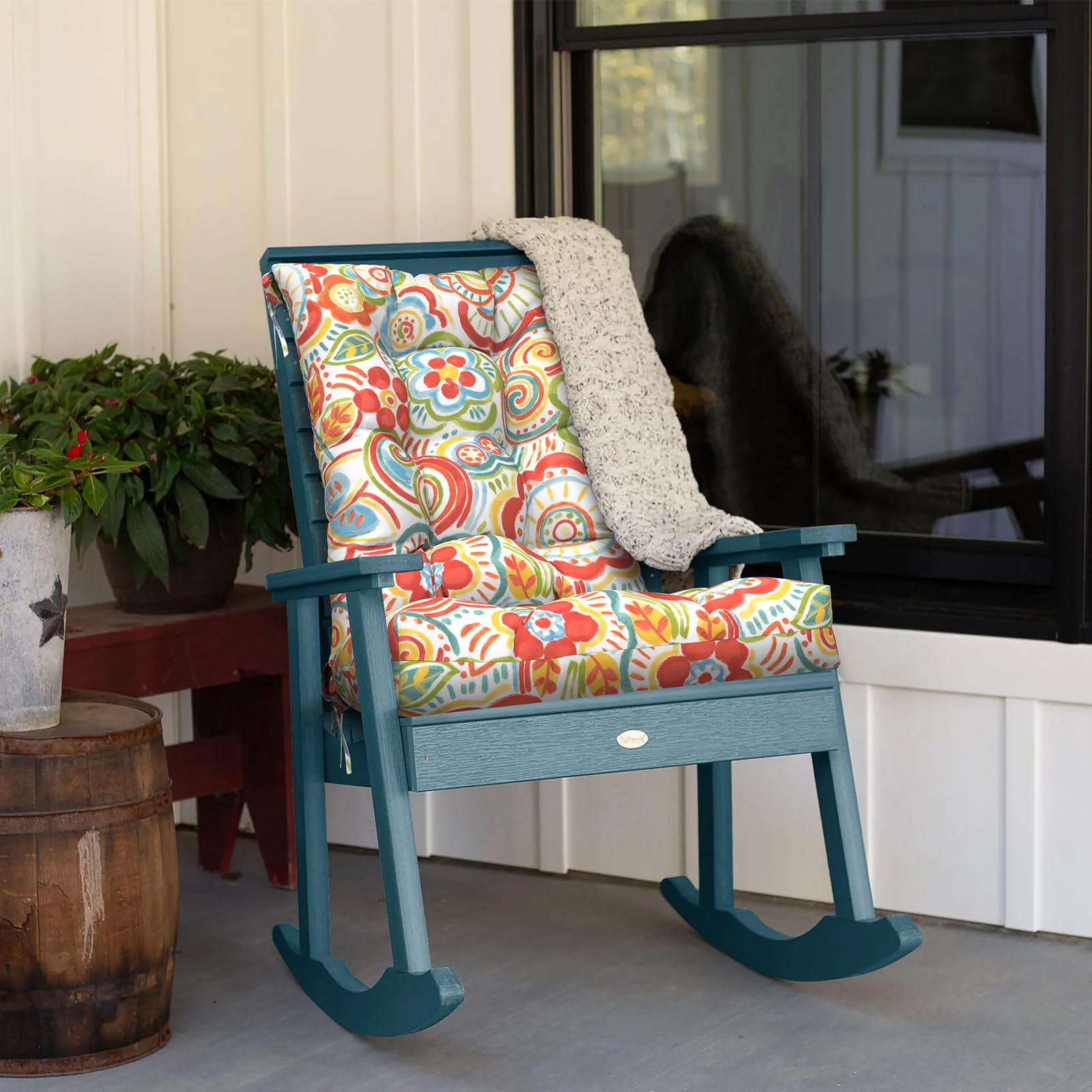 **LVTXIII Outdoor Rocking Chair Cushion Set of 2 - Fade & Water Resistant Tufted Seat Cushions with Ties - 38x17x3 Inches, Flower Red - Perfect for Patio, Garden & Porch Relaxation**