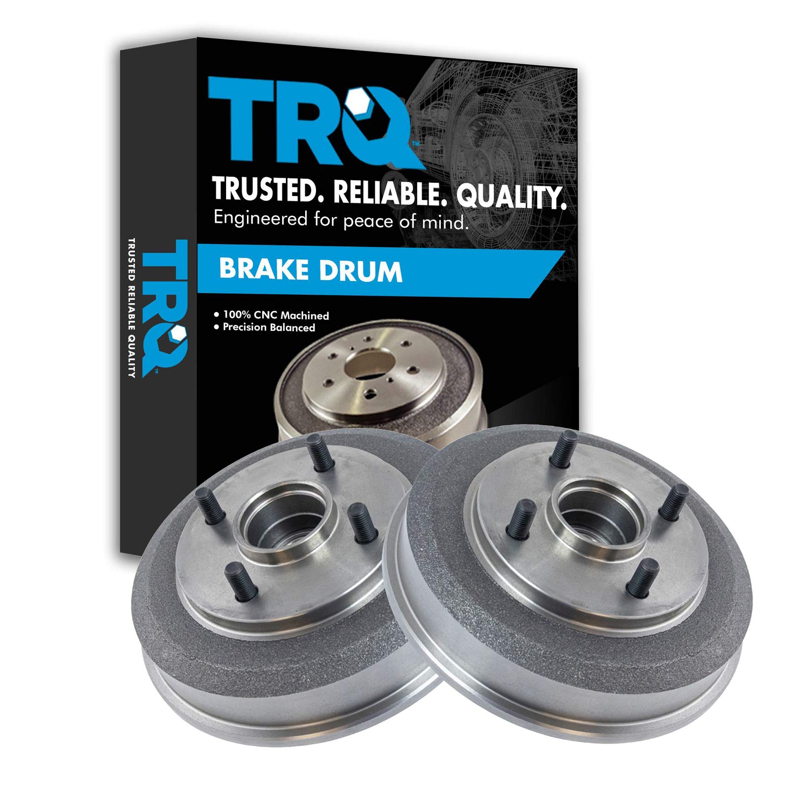 TRQ Rear Brake Drum Pair Set - Compatible with 2000-2008 Ford Focus - Durable Replacement for Smooth Braking Performance - Perfect for City Driving & Daily Commutes