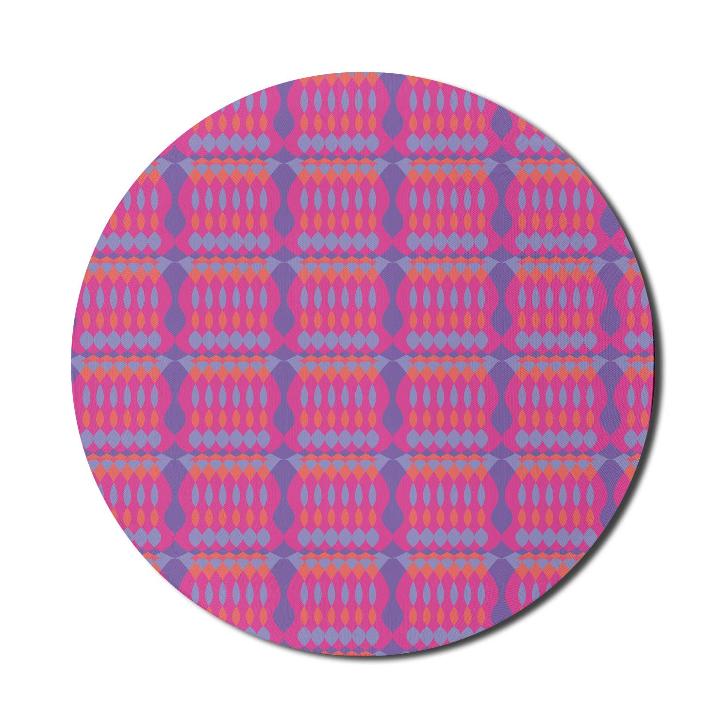 Ambesonne Abstract Non-Slip Gaming Mouse Pad - 8 Inch Round Computer Mousepad with Colorful Oval & Diamond Pattern, Thick Rubber Base for PC, Laptop, Office & Home Use - Magenta Blue Violet Design