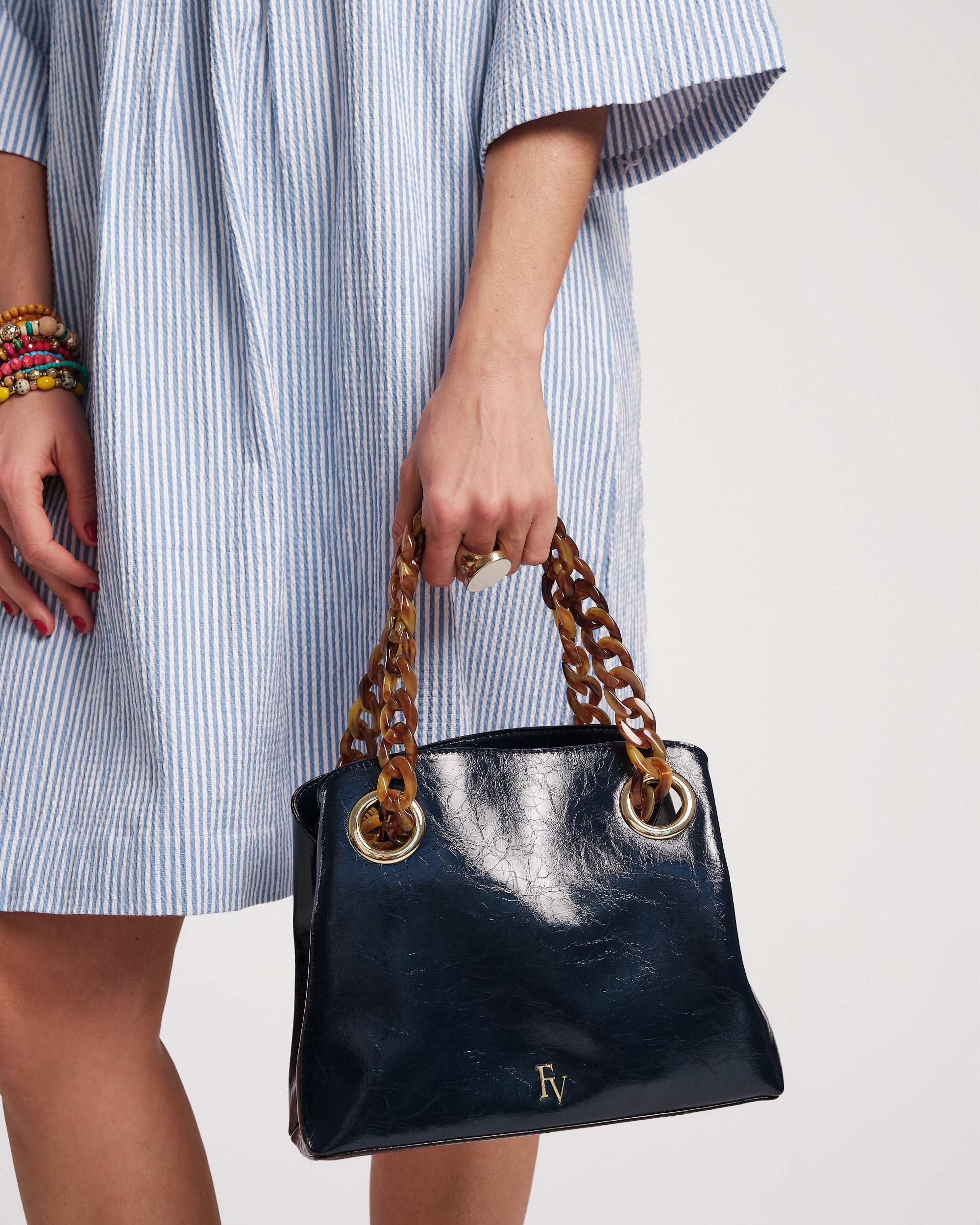 Skip Tote Bag - Crinkled Leather Navy Blue Handbag for Women - Perfect for Work, Travel & Everyday Use