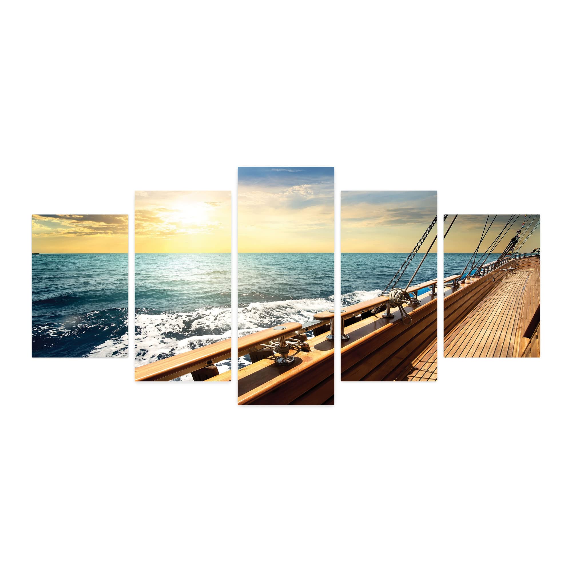 Ambesonne Nautical 5-Panel Acrylic Glass Wall Art - Sailboat Sunset on Mediterranean Waves, Coastal Decor for Living Room, Bedroom & Dorm (60