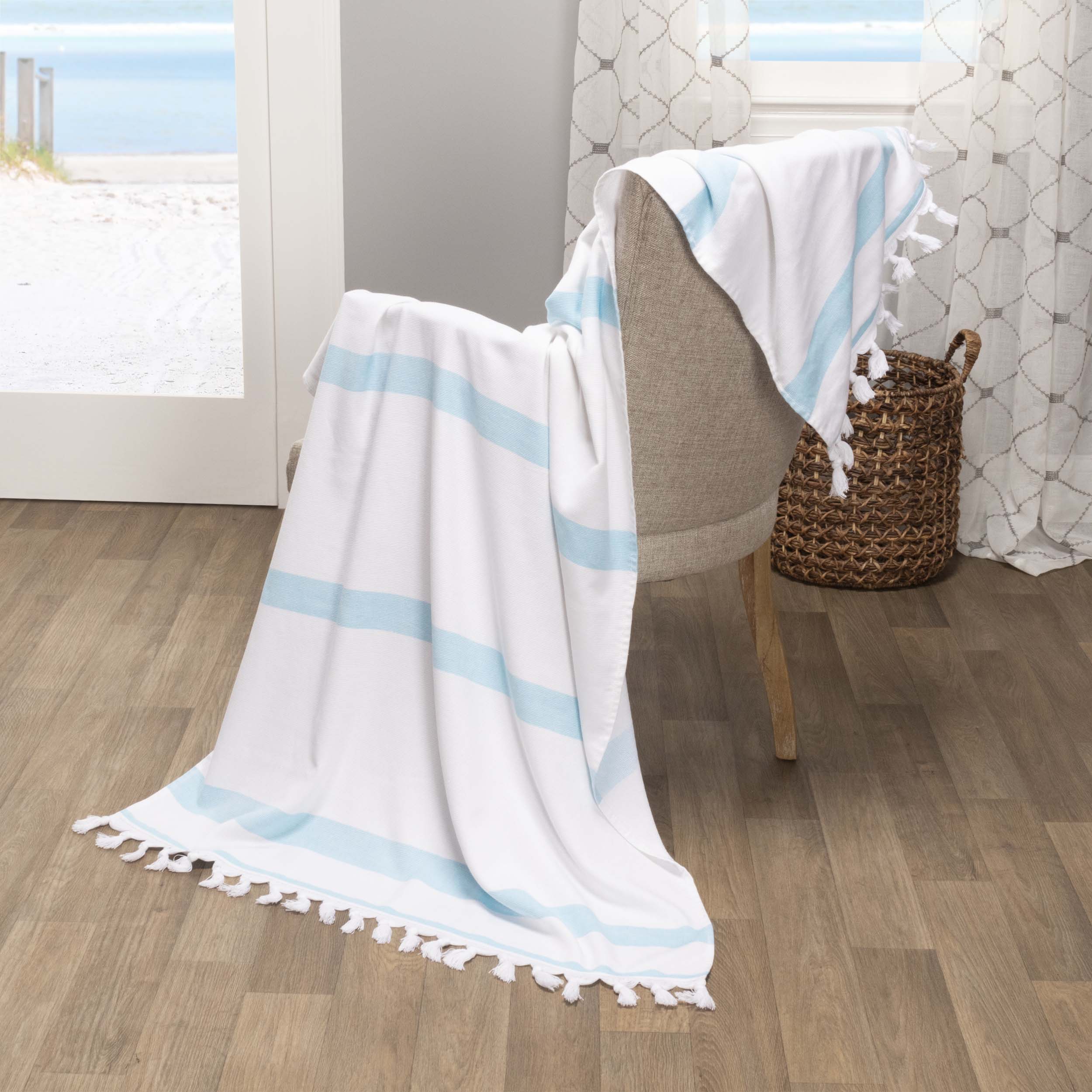 Premium Tropical Cabana Stripe Fouta Beach Towel Set - 2 Piece Quick Dry Bath Towels with Decorative Tassels | Perfect for Pool, Beach, Vacation & Spa Days