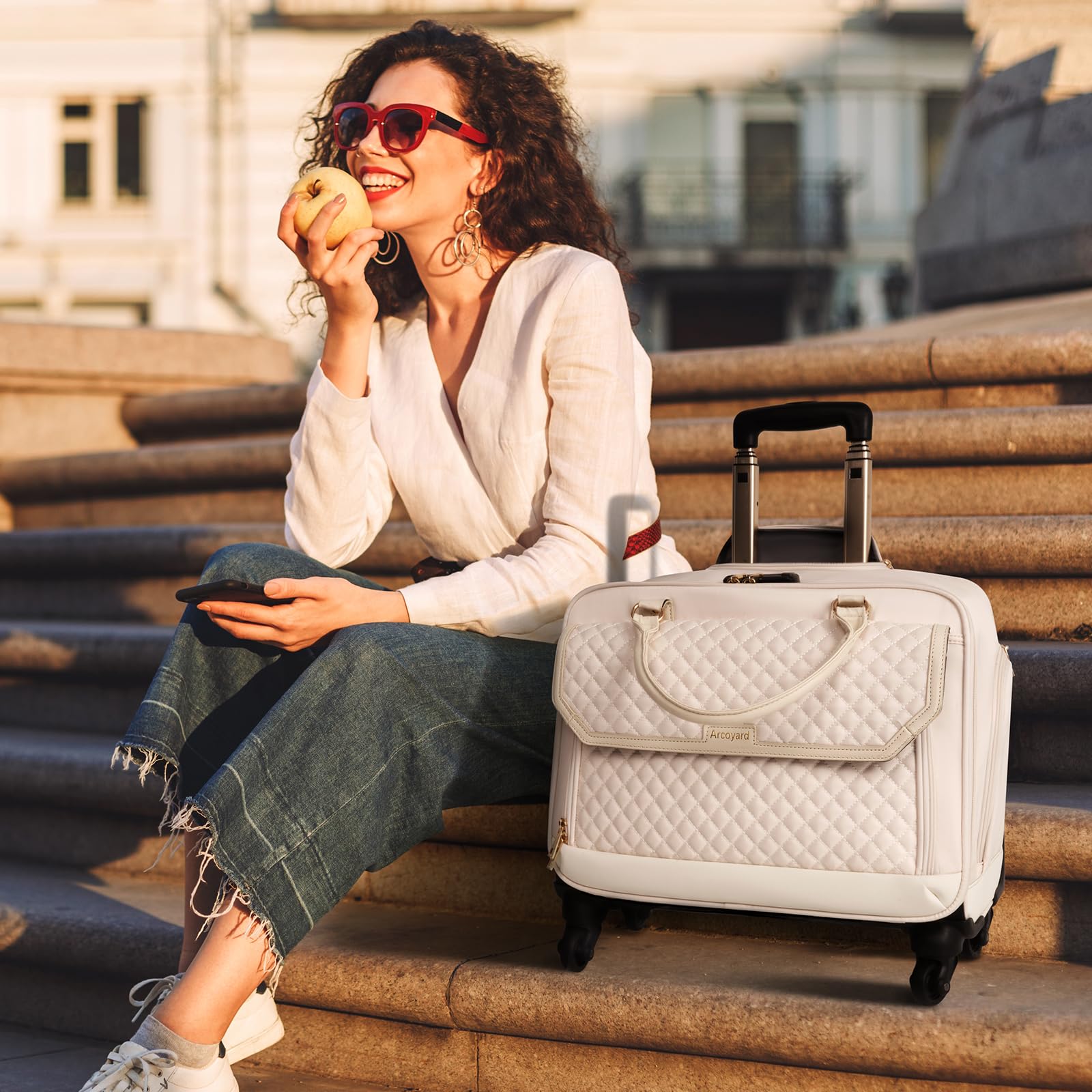Rolling Laptop Briefcase with 4 Spinner Wheels - TSA Friendly Carry On Computer Bag for Work & Travel - Durable Roller Bag for Women & Men in Beige - Perfect for Business Trips, Commuting & Air Travel