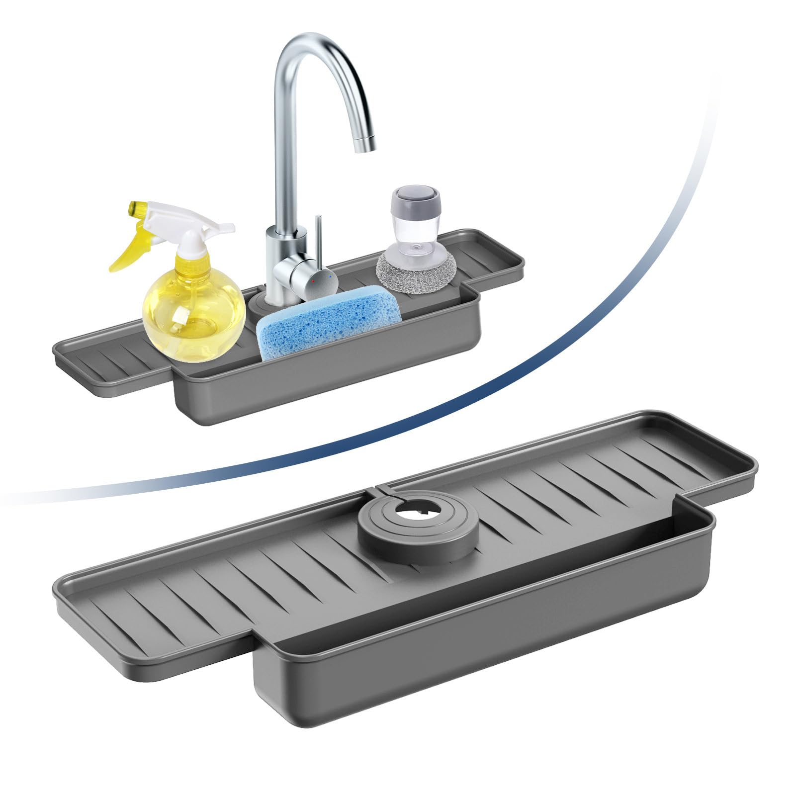 Hapivida Silicone Sink Splash Guard - Non-Slip Faucet Mat for Kitchen & Bathroom, Splash Catcher & Draining Rack - Grey | Perfect for Preventing Water Spills While Washing Dishes or Brushing Teeth