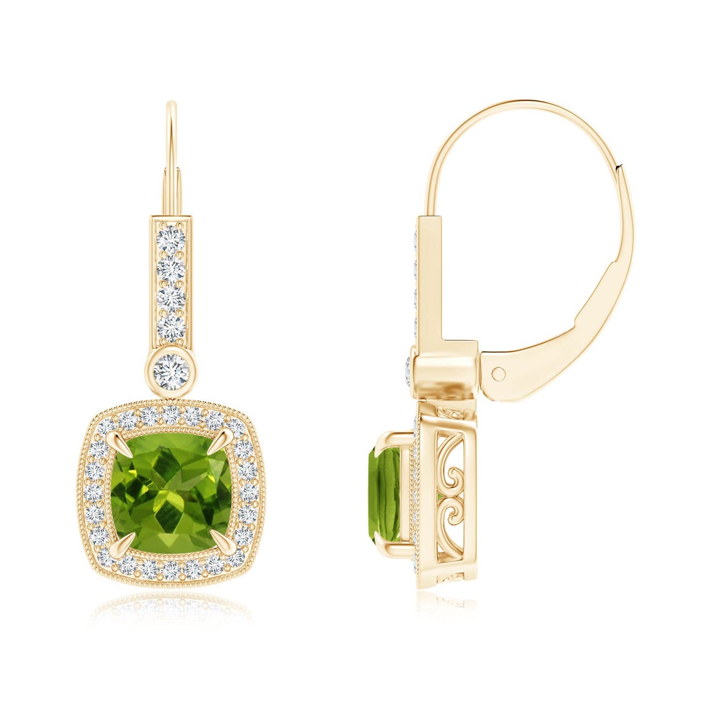 Natural Peridot Halo Earrings for Women - 14K Solid Gold/Platinum August Birthstone Jewelry | Elegant Gift for Her, Birthday, Wedding, Anniversary | Perfect for Formal Events, Date Nights & Special Occasions
