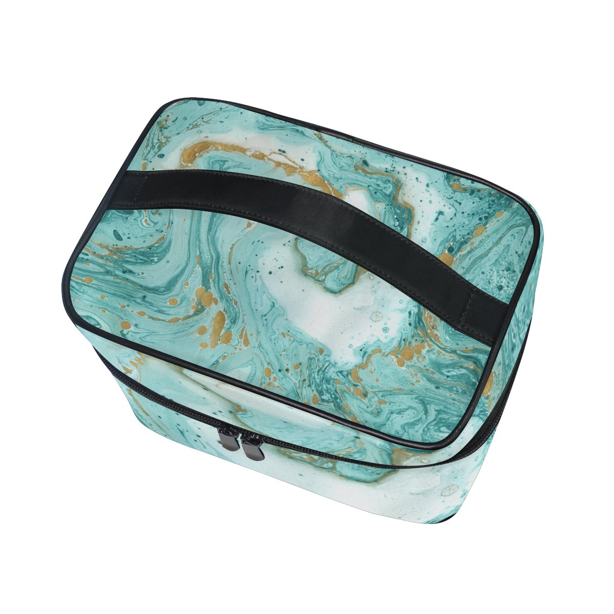 Turquoise & Gold Marble Cosmetic Bag for Women | Travel Makeup Organizer | Train Case Storage | Perfect for Travel, Gym & Daily Beauty Essentials