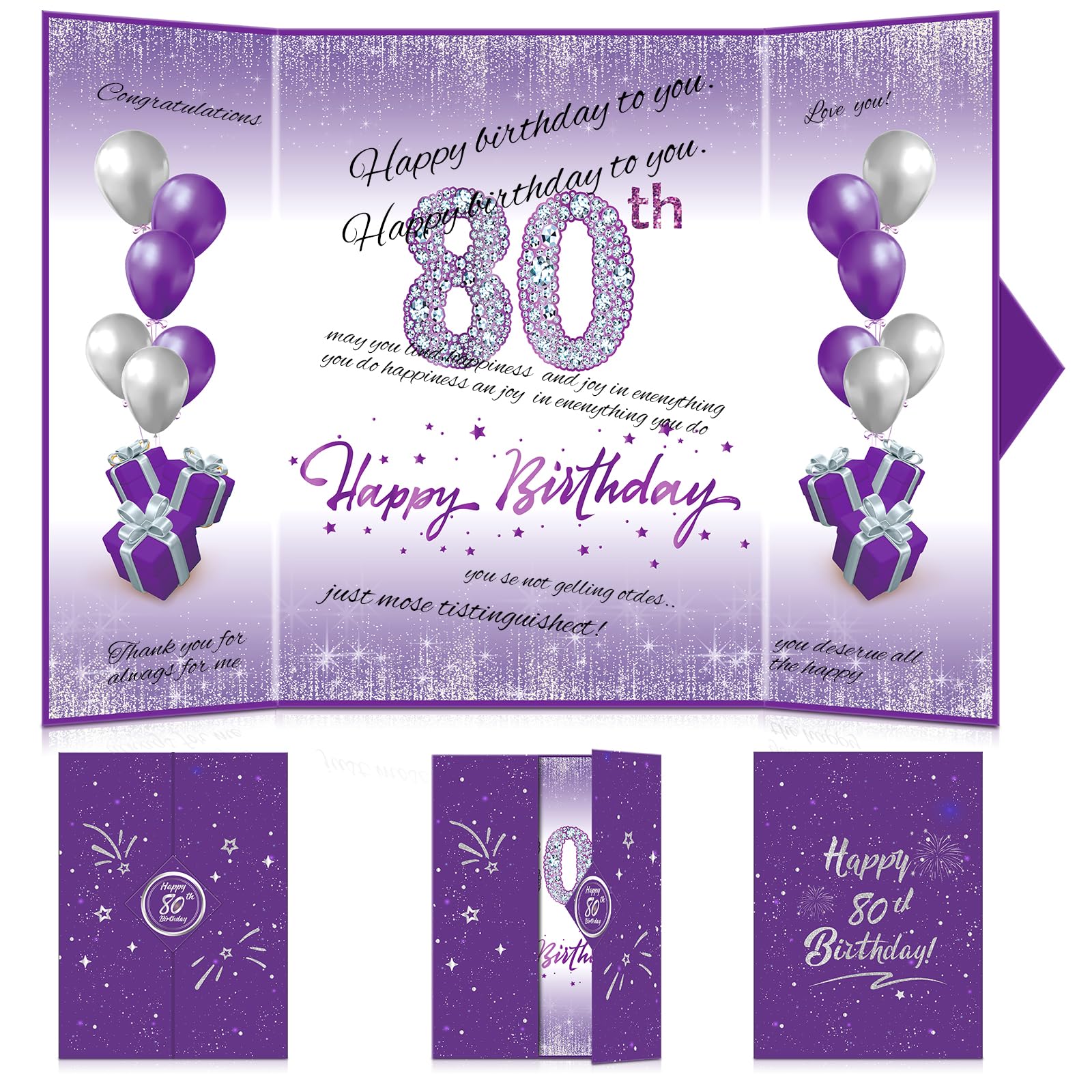 Elegant Purple & Silver 80th Birthday Decorations Set - Signature Guest Book Alternative for Women & Men - Perfect for 80th Birthday Party, Anniversary Celebration & Special Occasions - Includes Greeting Cards & Party Favors