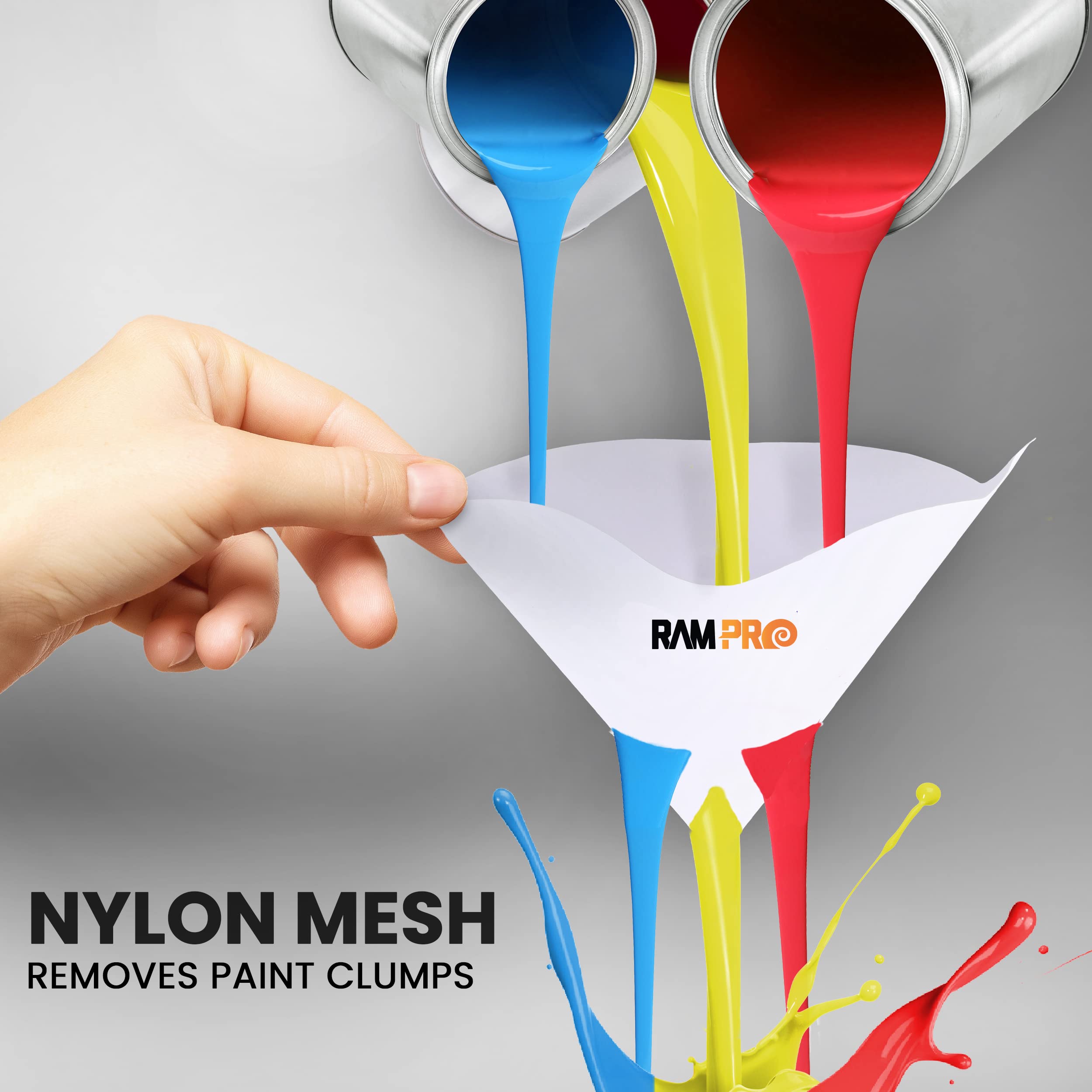 Ram-Pro 100 Pack 190 Micron Paint Strainers - Premium Nylon Mesh Paint Filters for Professional Painting Projects | Perfect for Acrylics, Latex & Oil Paints | DIY Home Improvement & Automotive Painting