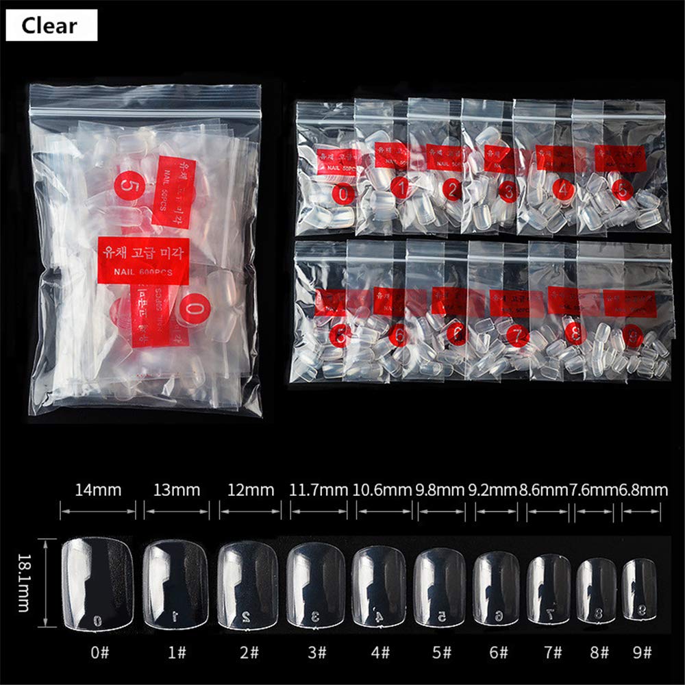 500pcs Acrylic False Nails - Short Square Fake Nails Set, Transparent Natural White Full Cover Artificial Nail Tips for Nail Extension (Clear) | DIY Manicure, Salon Nail Art, Home Beauty Care