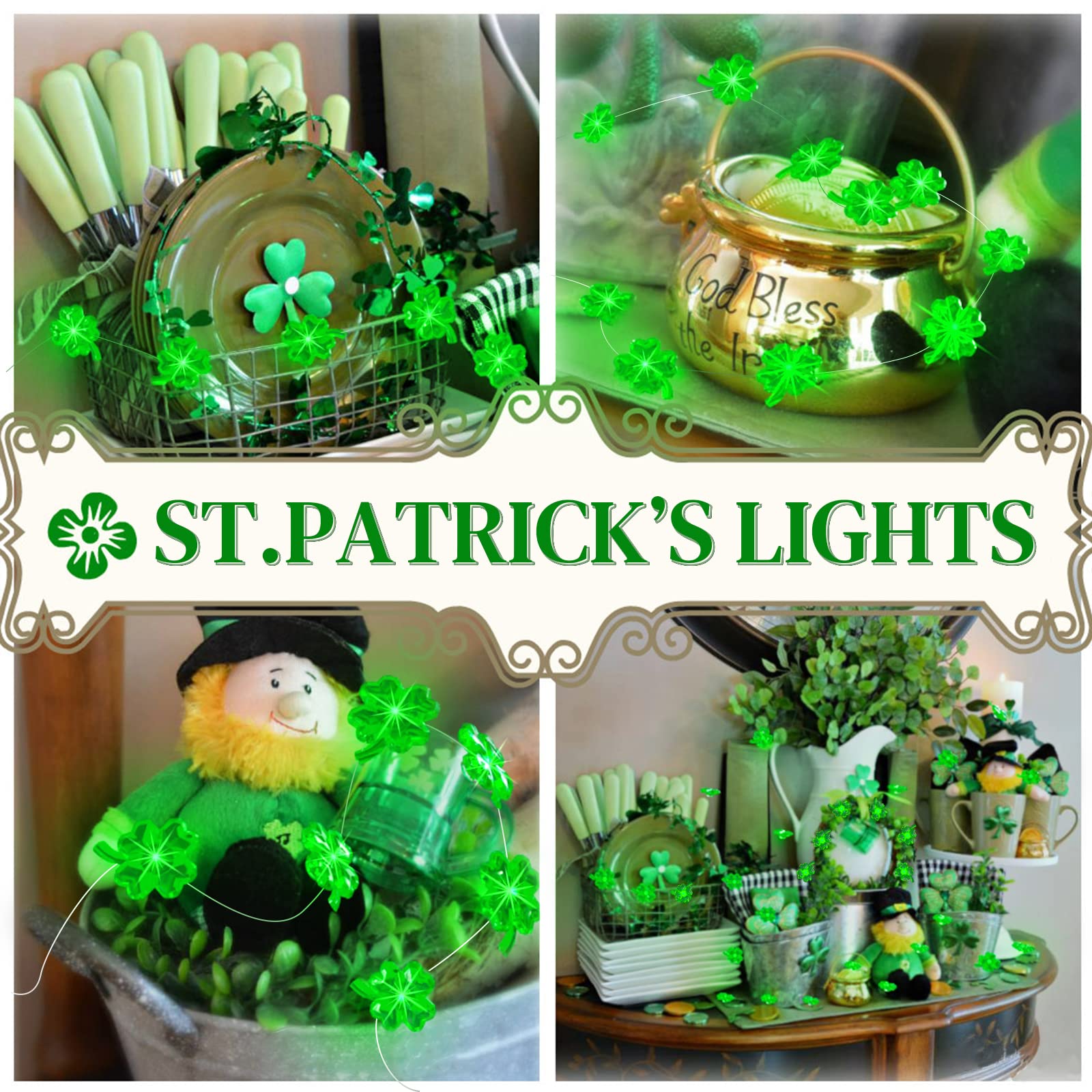St. Patrick's Day Decorations - 13FT Green Battery Operated LED Shamrock String Lights with Remote Control | Indoor/Outdoor Party Decor for St. Patrick's Day, Irish Themed Events & Home Celebration