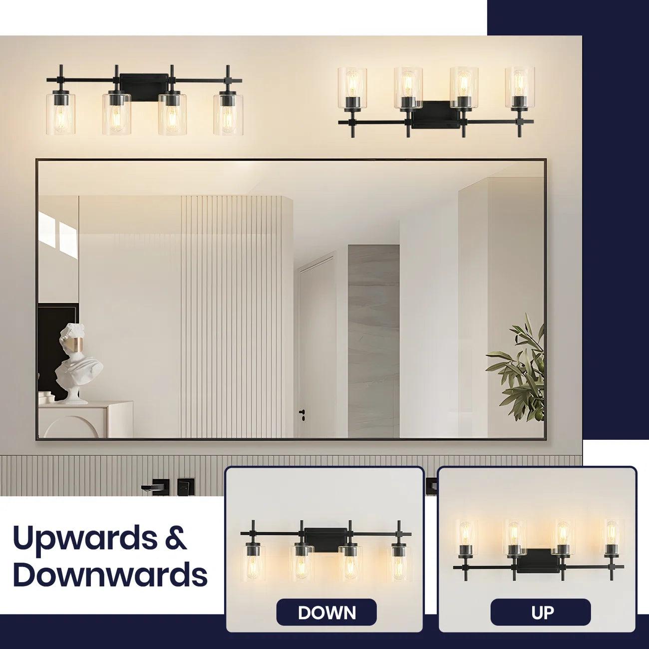 Jasper Modern 4-Light Clear Glass Bathroom Vanity Light Fixture - Elegant Lighting for Bathroom, Powder Room & Dressing Area
