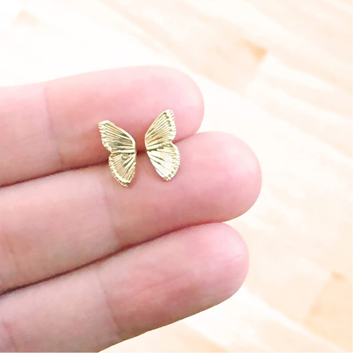 14K Gold Plated Butterfly Wings Stud Earrings for Women - Minimalist Lightweight Cartilage Earrings in Silver & Rose Gold - Tiny Dainty Hypoallergenic Ear Jewelry for Everyday Wear, Date Night & Gift Giving
