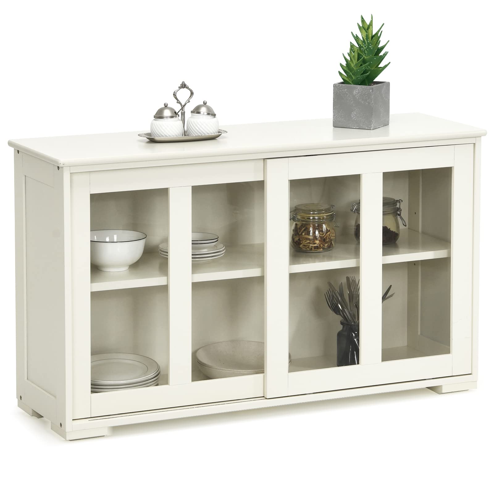 Antique Stackable Kitchen Buffet Storage Cabinet with Adjustable Shelves - Cream White Organizer for Dining Room, Home Cupboard & Pantry | Perfect for Small Space Organization & Kitchenware Display