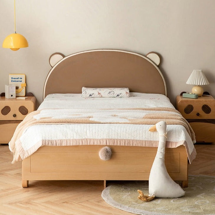 Solid Wood Bear Box Bed - Handcrafted from Premium Beech & Oak - Durable & Stylish Storage Solution for Kids' Rooms, Nurseries, and Cabin Decor