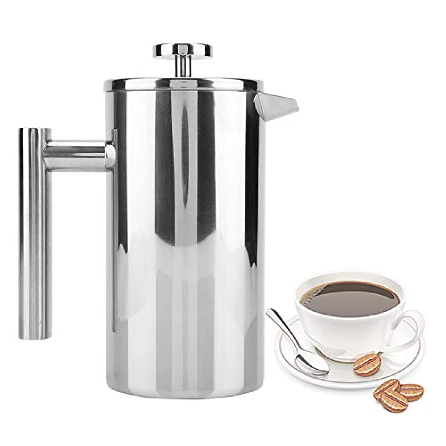 800ML Stainless Steel French Press Coffee Maker - Double Walled Insulated Tea & Coffee Pot with Fine Mesh Filter - Perfect for Home, Office, Coffee Shop & Camping Use