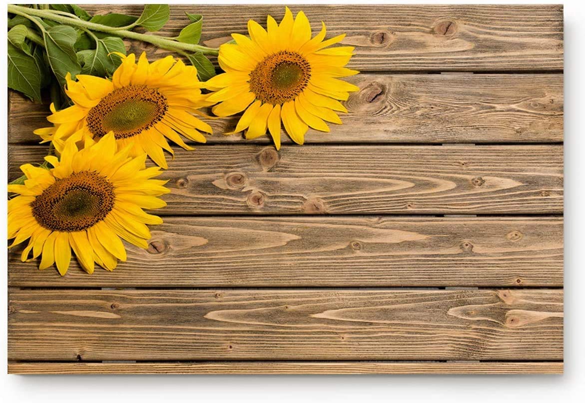 Sunflower Doormat - Non-Slip Memory Foam Bath Rug for Front Door, Kitchen, Bathroom & Bedroom - Soft Absorbent Entrance Mat (16x24 Inch) - Perfect for Rustic Wooden Floors & Cozy Home Decor