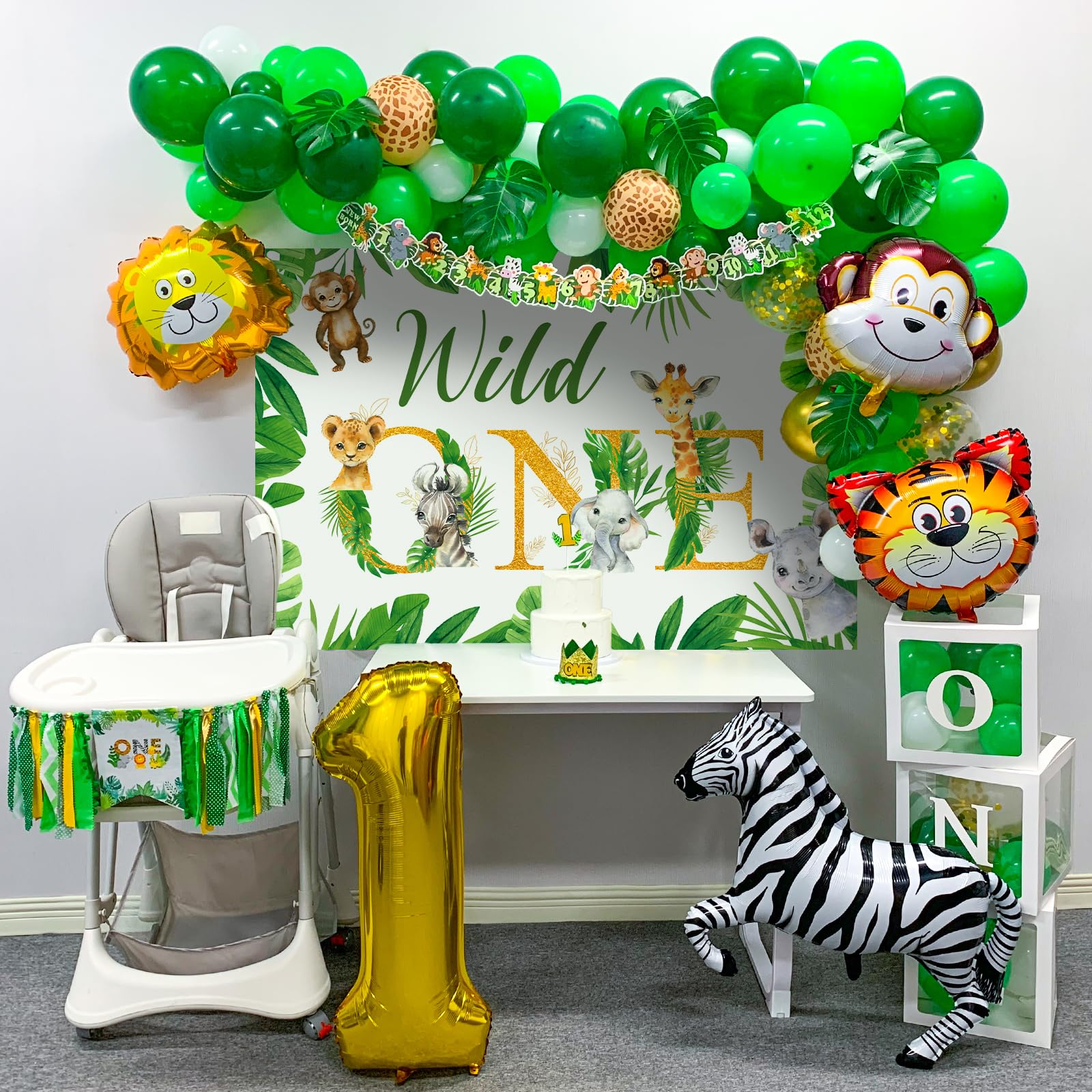 Wild One Birthday Decorations for Boys - 1st Birthday Party Supplies | Jungle Theme Decor for 1 Year Old's First Birthday | Perfect for Baby Showers, Birthday Parties & Photo Backdrops