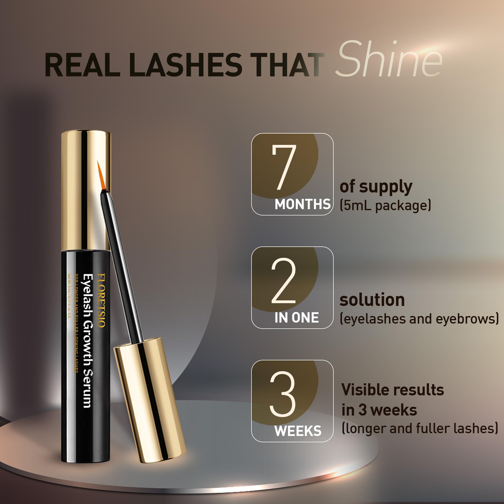 Best Eyelash Growth Serum for Longer Thicker Lashes - Natural & Safe Formula for Eyebrows & Eyelashes - 5ml Fast-Acting Lash Enhancer for Daily Use at Home or Salon