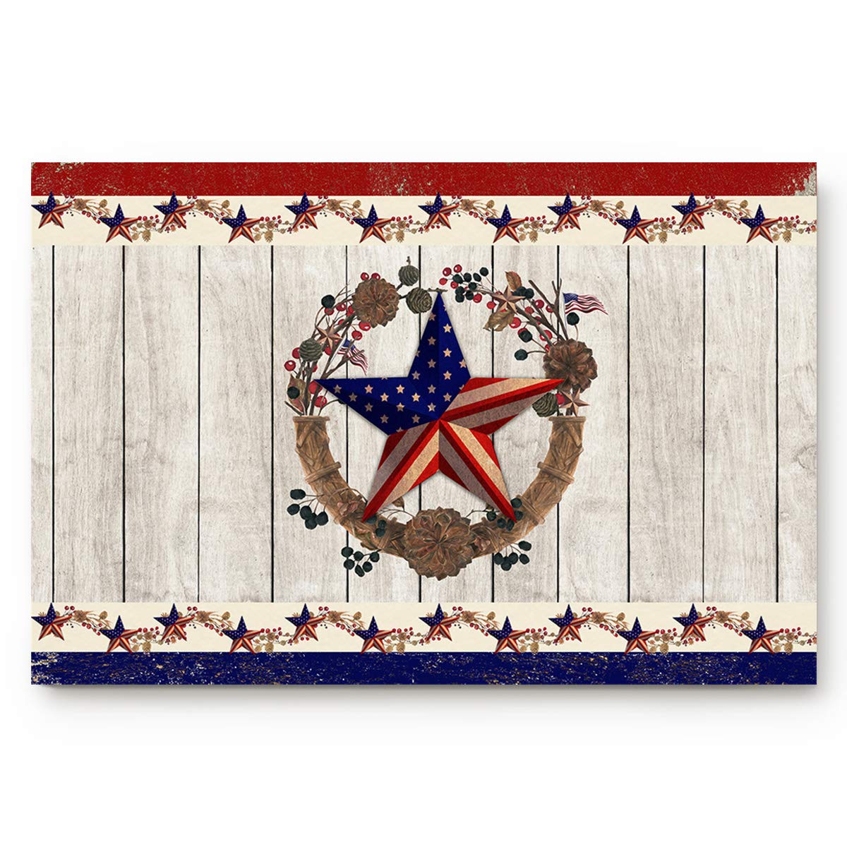 American Flag Doormat - Rustic Farmhouse Style Non-Slip Entryway Rug with Pentagram Design (20x31.5 Inch) - Perfect for Front Door, Bathroom, Kitchen & Bedroom Floor Decor